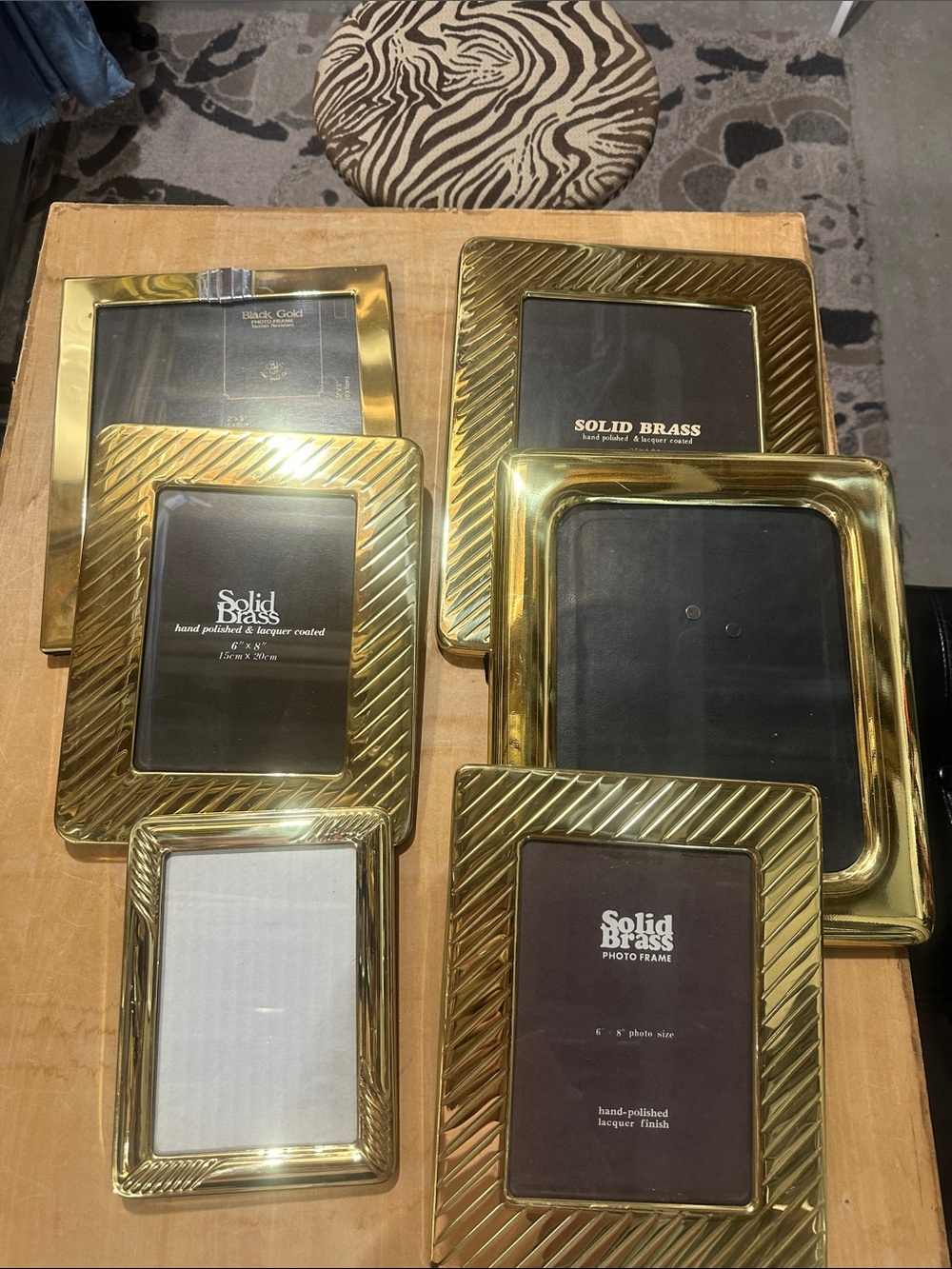 6 Solid Brass Gold Photo Frame Set